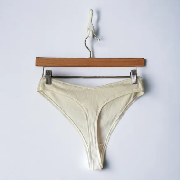 SKIMS Bone Color Soft Cotton Fine Rib Dipped Thong Plus sz 3X NWT - Picture 3 of 10